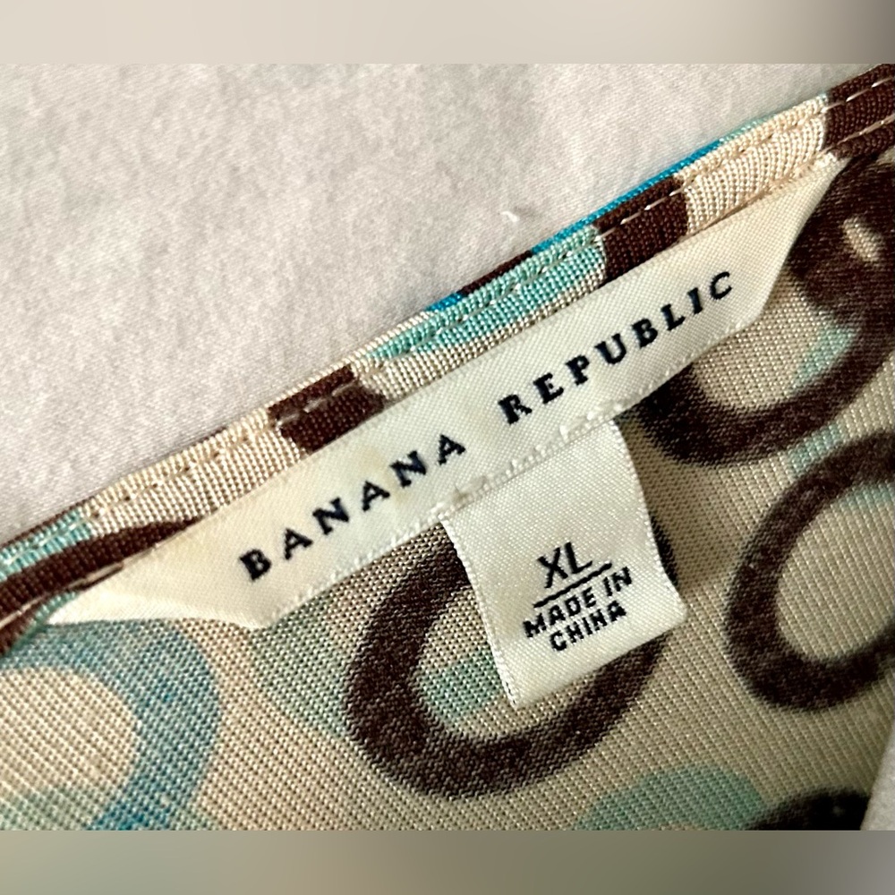 Vintage Y2K Banana Republic Cream, Blue Silk, Cotton Wrap Dress, Size XL - Picture 13 of 14